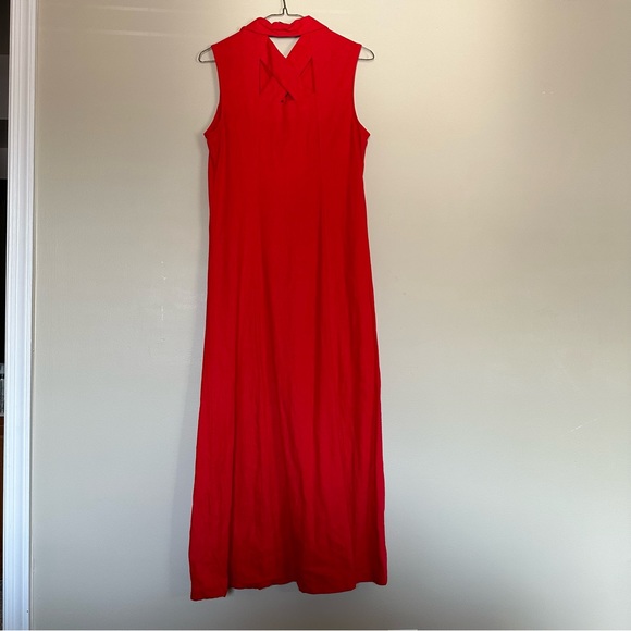 Linen Red Summer Maxi Dress Size S White Stag - Picture 2 of 6